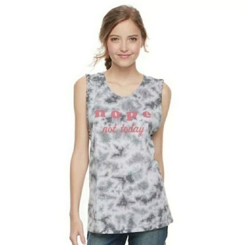 Awake XL Tie-Dye Tank Top "Nope Not Today" Gray & White Sleeveless Womens Casual